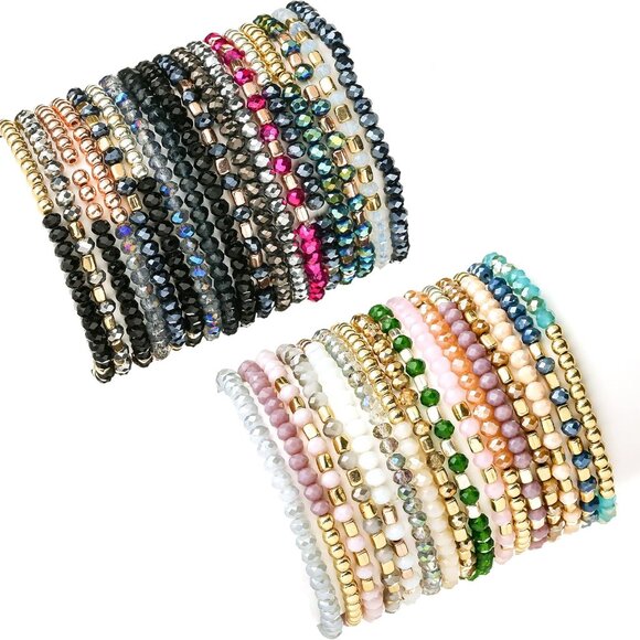 35Pcs Beaded Crystal Bracelets Set Multi Layer Stackable Fashion Accessory - Picture 1 of 7